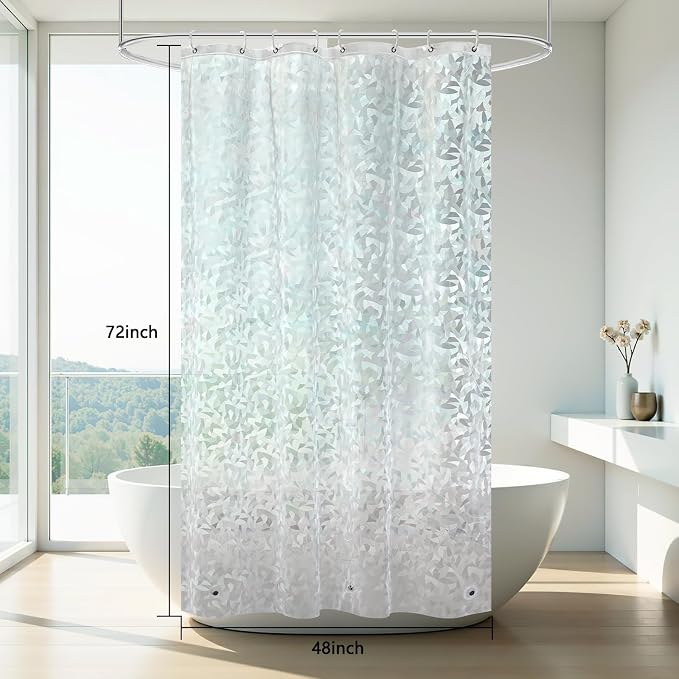 AooHome Stall Shower Curtain Liner - EVA 3D Decals Stained Glass Pattern Design Bathroom Shower Curtain with Hooks, Bottom Magnets, Heavy Duty, Water Repellent, Semi Transparent, 48x72 Inch