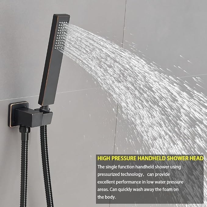 Oil Rubbed Bronze Shower System with 8'' Rainfall Shower Head, Handheld Shower head, Bathroom Luxury Rain Mixer Shower Combo Set Wall Mounted Shower Faucet Rough-in Valve and Trim Kit
