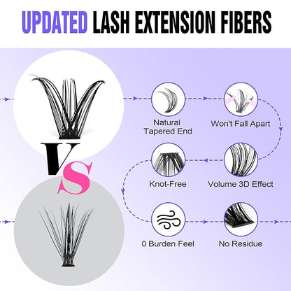 Lash Clusters 40D 280pcs Cluster Eyelash Extensions 9-16mm Mix Eyelash Clusters Lash Extension Individual Lashes for Self Application (40D, 0.07D, 9-16mm)