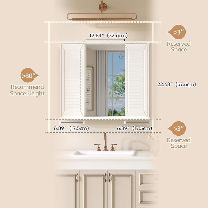 Bathroom Medicine Cabinet Mirror 28.3 x 23.8 inch Bathroom Mirror with Storage Wall Mounted Medicine Mirror Cabinet Wood Organizer with 2 Door Surface Mount Farmhouse Storage Cabinet