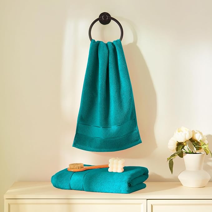 COZYART Bath Towel Set 6 PCS, Turquoise 100% Turkish Cotton 650GSM Soft | Absorbent Quick Dry, OEKO‑Tex 100 Cert. Zero Twist Ring Spun Cotton, Plush Fluffy, Breathable Hotel Quality Bathroom Towels