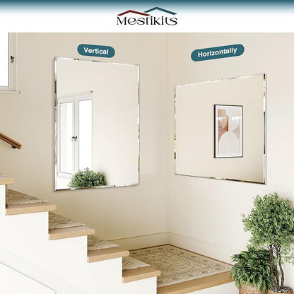 36"x48" Frameless Bathroom Mirror, Beveled Bathroom Vanity Mirror | Wall Mount Mirrors for Bedroom Entryway Living Room Hangs Horizontally or Vertically