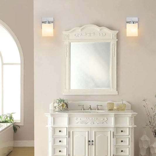 1 Light Modern Bathroom Light Fixtures Over Mirror, Chrome Vanity Lights for Bathroom Wall Sconces with Milky White Glass Shades, E26 Socket (Bulbs Not Included)
