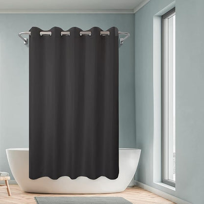 River Dream No Hook Hotel Cloth Shower Curtain Black, Standard Size | Waterproof Microfiber, Bottom Magnets, Soft Washable Fabric Shower Curtain or Liner, 71W x 74H