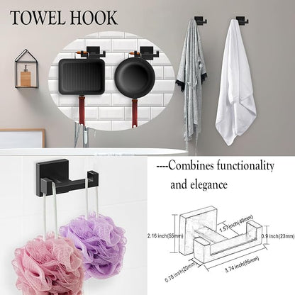BOZWELL 5 Pieces Matte Black Bathroom Hardware Accessories Set Square Towel Racks for Bathroom 23.6 inch Stainless Steel Towel Bar Set Wall Mounted