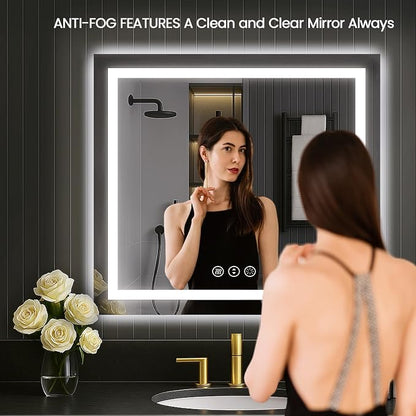 LOAAO 30"X30" LED Bathroom Mirror with Lights, UL Listed | Anti-Fog, Dimmable, 3 Color Temperature, Backlit + Front Lit, Memory Function, Tempered Glass