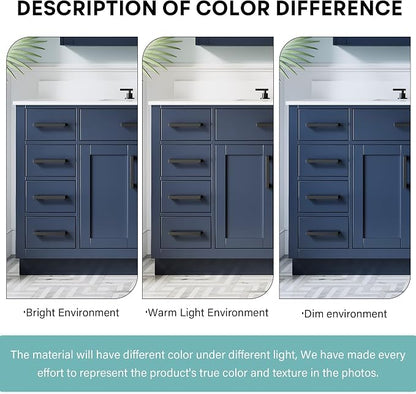 84-Inch Bathroom Vanity with Double Sinks W/ 4 Doors & 12 Drawers & 2 Flip Drawers, Navy Blue Vanity W/Matte Black Handles