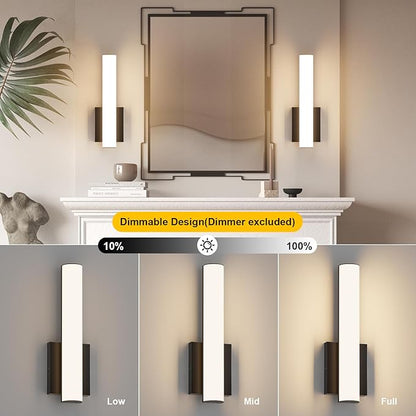 15.7 Inches Modern Bathroom Led Wall Sconces,18W 3000K Hardwired Wall Light with White Acrylic Lampshade,Indoor Bathroom Vanity Light for Mirror Bedroom Living Room Hallway(Black,2Pack)