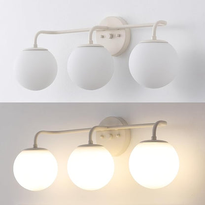JONATHAN Y 25" Almond Modern Globe Wall Sconce Vanity Light for Bathroom, White Frosted Glass Shade, Midcentury Parisian Bistro Wall Lamp, LED Bulb Included (JYL3536C)