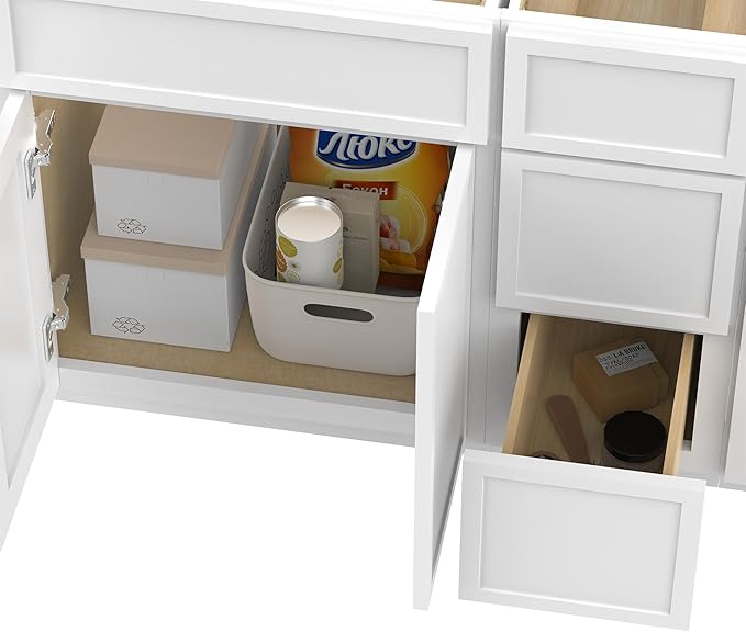HomeBeyond 60 Inches Bathroom Vanity Base Cabinet Without Sink, Double Sink Top Sturdy Floor Mounted Cabinet with Door & Soft Closing Drawers, White, VA4124-2+VA4112-3