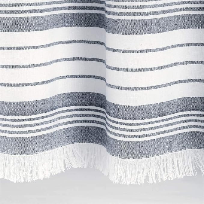 Lush Decor Nantucket Yarn Dyed Cotton Blend Tassel Fringe Shower Curtain Single 72" W x 72" L Navy - Blue Shower Curtains for Bathroom Curtain