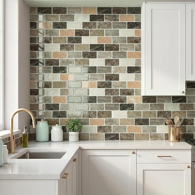 Arttown Peel and Stick 3D Wall Backsplash, 10-Sheet, 12" × 12" Brown Tan | Subway Tiles Self Adhesive Thicker Design Wall Tile Panel Wallpaper for Kitchen Balcony Bathroom Rental Housing