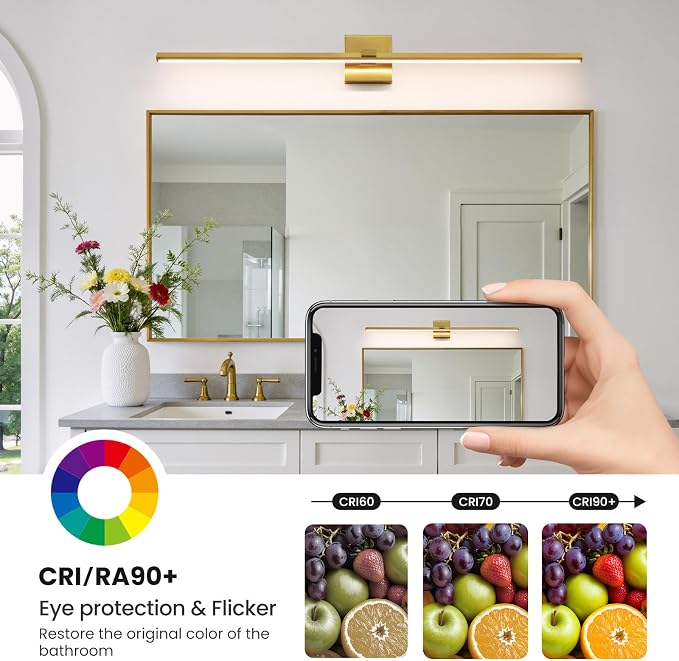 Modern Bathroom Light Fixtures Over Mirror - 39 Inch Brushed Gold Vanity Light Bar 28W Dimmable 5CCT LED Vanity Lights for Bathroom Mirror Cabinets Bedroom