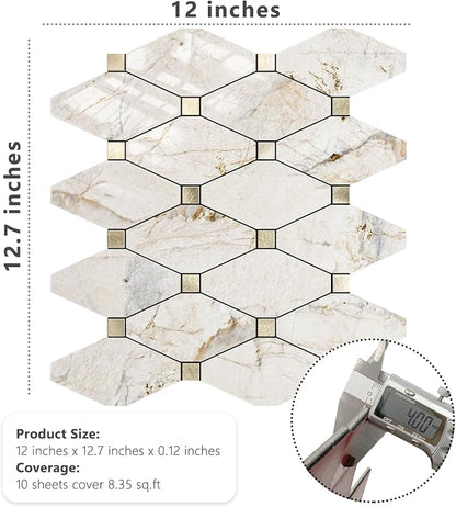 STICKGOO 10 Sheets Peel and Stick Backsplash Tiles, Glossy Pandora Marble | Waterproof Kitchen Backsplash, Stick on Wall Tiles for Kitchen, Bathroom, RV