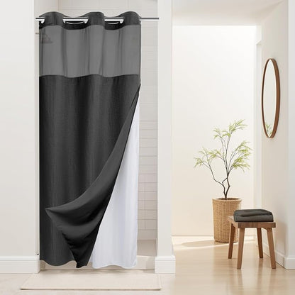 River Dream Waffle No Hook Shower Curtain with Liner,Graphite Grey,36x74 | Dotted Waffle,Snap-in Liner,Heavy Duty,Quick Dry,Mesh Top Window,With Bottom Magnets,Hotel-Grade,Washable,Small Stall Size
