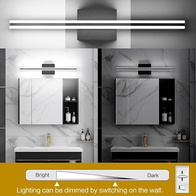 SOLFART 24 Inch Bathroom Vanity Light, Dimmable Black LED Bathroom Lighting Fixture, Modern Mirror Light for Makeup & Shaving