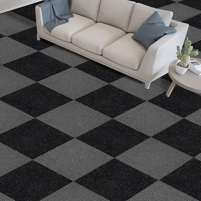 Nexus Self Adhesive 12-Inch Carpet Floor Tiles, 12 Tiles - 12" x 12", Jet - Peel & Stick, DIY Flooring for Kitchen, Dining Room, Bedrooms & Bathrooms by Achim Home Decor