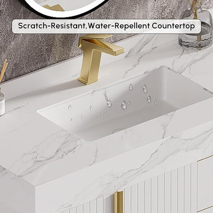 homary 36" Freestanding Bathroom Vanity Set with Single Sink, Modern Bathroom Sink Cabinet Storage Cabinet with Sintered Stone Countertop and Ample Storage, White