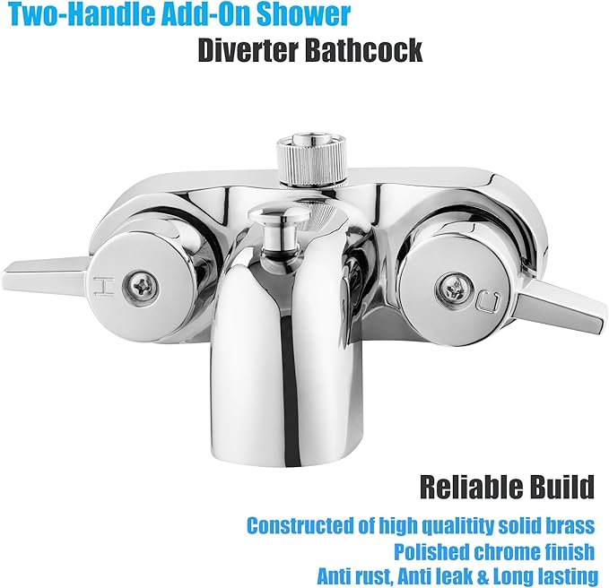 Bathcock Clawfoot Tub Shower Diverter Kit, 3 3/8" Centers, Vintage Bathtub Faucet, MIP Inlet, Shower Riser Outlet, Chrome
