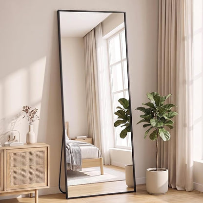 NEWBULIG Mirror Full Length, 16"x59" Body Wall Mirrors with Shatter-Proof Glass, Upgraded Floor Standing Mirror, Hanging or Leaning, with Stand Aluminum Alloy Frame for Home Decor, Bedroom, Black | Hanging or Leaning, Shatter-Proof Glass, Aluminum Allo...