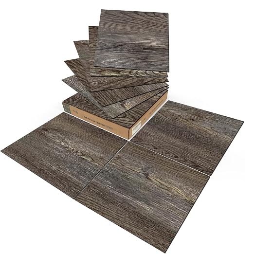 Art3d 30-Pack Peel and Stick Vinyl Floor Planks, 12 x 12 in, Dark Brown Oak | Premium Vinyl, Self-Adhesive, Waterproof, Wood Grain, Fade-Resistant, Scratch-Proof, Ideal for Kitchen, Dining Room, Bedrooms