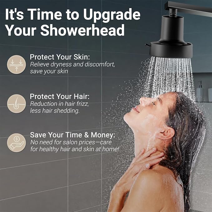 Filtered Shower Head, Shower Head with Filters for Healthy Hair & Skin | Filtered Shower Head for Hard Water,Removes Chlorine & Heavy Metals,6 Mode Settings,High Pressure,Easy Install,Water Softener
