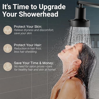 Filtered Shower Head, Shower Head with Filters for Healthy Hair & Skin | Filtered Shower Head for Hard Water,Removes Chlorine & Heavy Metals,6 Mode Settings,High Pressure,Easy Install,Water Softener