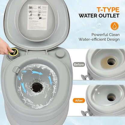 VINGLI Portable Toilet for Camping, Portable RV Toilet with 5.3 Gallon Detachable Sewage Tank, Indoor Outdoor Leak-Proof Toilet for Adults, Suitable for Hiking, Camping, Traveling and Boating