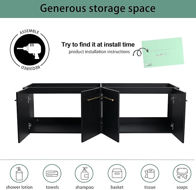 60 Inch Floating Bathroom Vanity,60" Bathroom Vanity Without Sink,Modern Bathroom Vanity Cabinet,Black Wall Mounted Cabinet(Sink Basin Not Included)