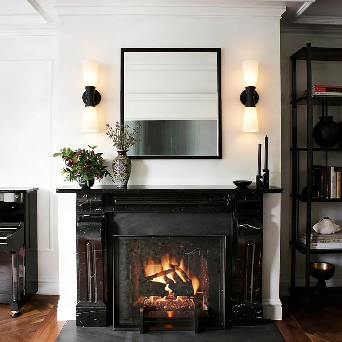 Wall Sconces Set of 2 for Bathroom, Modern Indoor Vanity Light Fixtures 17", Up Down Lighting, Wall Mount Lamp for Living Room Bedroom Hallway Stairway Fireplace Mirror E26 Base 2PC White&Black
