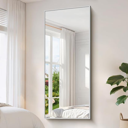 YIROMAN Bathroom Mirror 72"x30", Large Brushed Silver Bathroom Mirror for Over Sink with Aluminum Frame, Rectangular Vanity Mirror with Right Angle, Wall Mirror Hangs Horizontal or Vertical