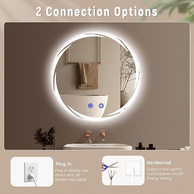 32“ x 32” LED Bathroom Smart Mirror- Anti-Fog, Round Mirror with Three Color Light Temperature Brightness Settings,Backlit + Front Lit,Wall-Mounted Vanity Mirror with Memory Function