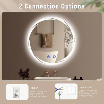32“ x 32” LED Bathroom Smart Mirror- Anti-Fog, Round Mirror with Three Color Light Temperature Brightness Settings,Backlit + Front Lit,Wall-Mounted Vanity Mirror with Memory Function