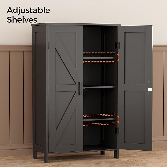 Homleke 43.3" H Farmhouse Bathroom Storage Cabinet with Adjustable Shelves | Freestanding Storage Cabinet with Barn Doors for Bathroom, Kitchen, Living Room, Dining Room & Entryway, Black