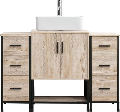 UEV 48" Bathroom Vanity,Oak Color Bathroom Vanity Set with Sink and 3 Drawers Side Cabinet Combo,with Adjustable Water Temperature Faucet (T03)