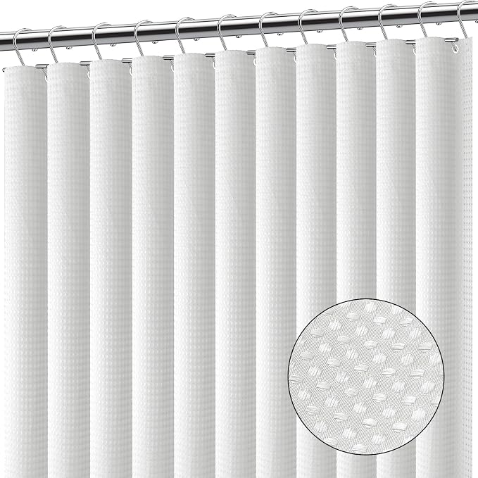 Clara Clark White Shower Curtain - Hotel Quality Waffle Fabric Bath Curtain 72x72, Heavy Duty Waterproof Shower Curtains for Bathroom