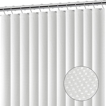 Clara Clark White Shower Curtain - Hotel Quality Waffle Fabric Bath Curtain 72x72, Heavy Duty Waterproof Shower Curtains for Bathroom