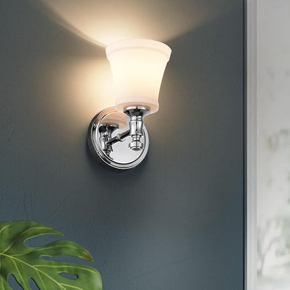 Wall Sconces, Traditional Chrome 1 Light Sconce, Wall Light with Opal Glass Shade for Bedroom Bathroom Living Room & Hallway Vanity Lighting Fixture