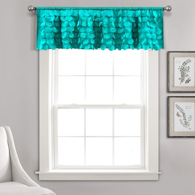Lush Decor Gigi Valance Curtain Single 70" W x 14" L Blue - Blue Valances for Windows - Vintage Kitchen Curtains - Glam Decor - Bathroom Valance