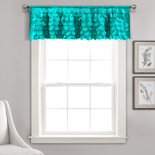 Lush Decor Gigi Valance Curtain Single 70" W x 14" L Blue - Blue Valances for Windows - Vintage Kitchen Curtains - Glam Decor - Bathroom Valance