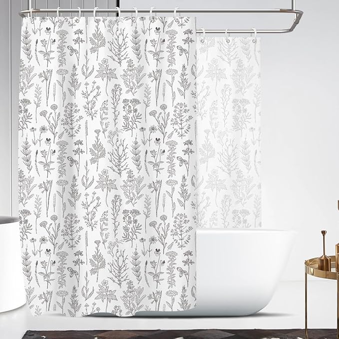 Coxila Vintage Floral Shower Curtain Extra Wide Large Long Clawfoot Tub Wrap Around Flower Retro Farmhouse Rustic Botanical Spring Country Cottage Bathroom 108 x 72 Inch Polyester Fabric 18 Pack Hooks