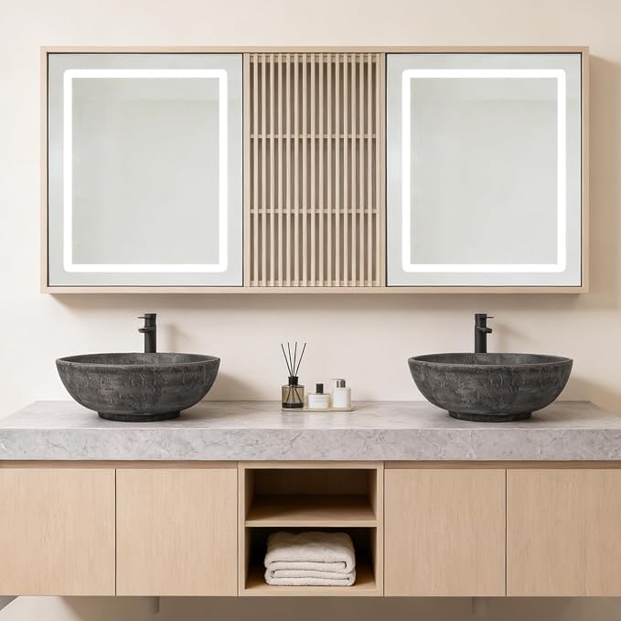 Ceramic Vessel Sink, Retro Round, 16.9" with Overflow | Handmade Wood-Grain Finish, Above Counter Install, Drain 1-3/4", Depth 6.5", Splash Guard, Scratch-Resistant, Easy Clean