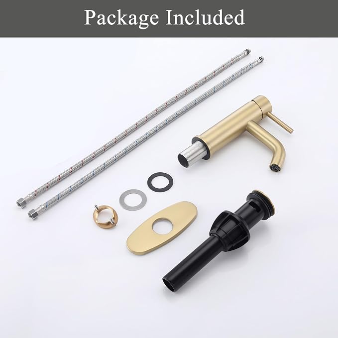 Bathroom Faucet Brushed Gold Modern Bathroom Sink Faucet with Single Handle Suitable for 1 or 3 Holes, Supply Deck Plate and Hose