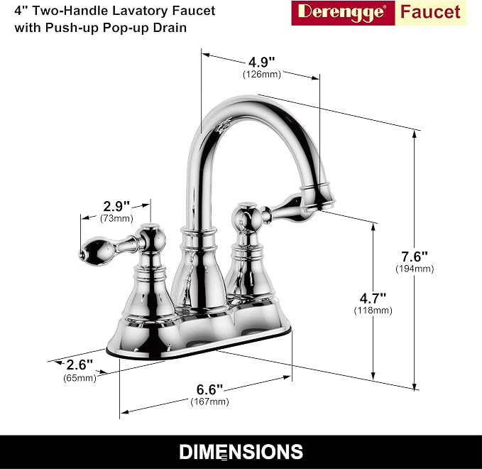 2 Handle Polished Chrome Bathroom Sink Faucet 3 Hole with Overflow Pop up Drain,4 Inch Centerset Bathroom Faucet, 360° Swivel Spout Lavatory Faucet,F-4501-CP