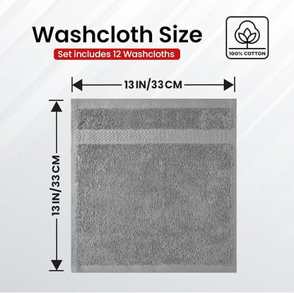 Infinitee Xclusives 100% Cotton Luxury Wash Cloths for Showering - 12 Pack | Washcloths [13x13] - Soft and Absorbent Face Towels for Bathroom Wash Clothes - Gym, Spa & Hotel Use