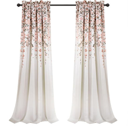 Lush Decor Weeping Flower Light Filtering Window Curtain Panels, Pair, 52"W x 84"L + 2" Header, Blush & Gray - Charming Modern Floral Curtains for Living Room, Dining Room, & Bedroom