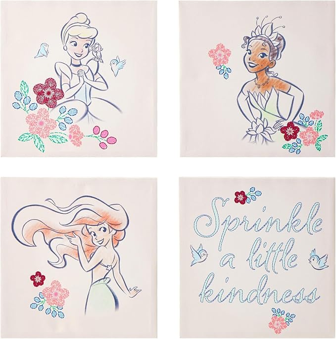 Disney Princess 4 Pack Square Canvas Wall Art Set, 11''x11'' each