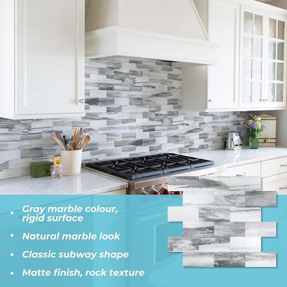 STICKGOO 10-Sheets Subway Tiles Peel and Stick Backspalsh, Gray | Matte Kitchen Backsplash Wall Tiles, Peel and Stick Wall Panels for Bathroom, Fireplace, RV