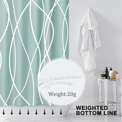 Striped Shower Curtain for Bathroom, Light Green, 72" W x 72" L | with Hooks, Modern Hotel Style, Water Repellent, Washable, Weighted Hem