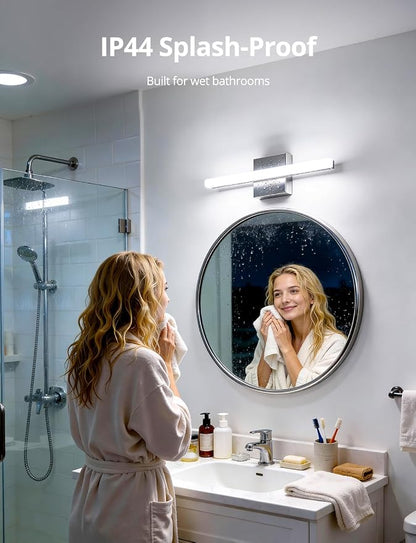Modern Bathroom Light Fixtures Over Mirror, Vanity Wall Lamp Chrome | Small 16 Inch, Gentle Shadow Free, Linear Sconce Bar, for Makeup, Minimalist, IP44 Rustproof, 6000K Cool White, 2 Pack